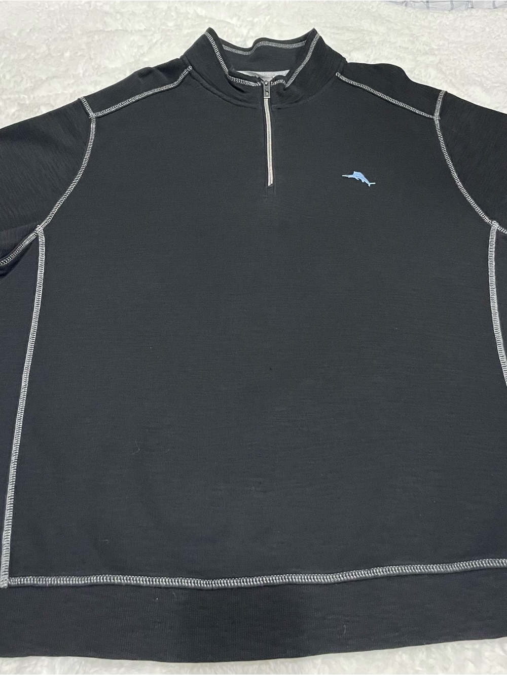 Tommy Bahama Black Quarter-Zip Pullover with Light Blue Marlin